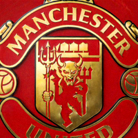 英超曼联队徽 - 红色背景与金色魔鬼图案