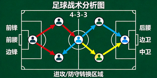 战术分析板上的足球阵型图 - 详细绘制球员跑位与传球路线